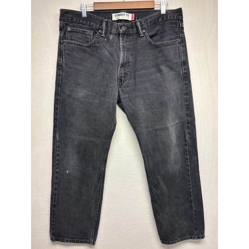 Levi Strauss & Co 505 Straight Fit Mens Black Denim Jeans 36x30 Faded‎ Dark Wash